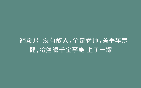 一路走来，没有敌人，全是老师，黄毛车崇健，给落魄千金李施嬅上了一课
