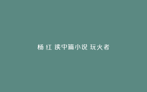 杨 红：读中篇小说《玩火者》