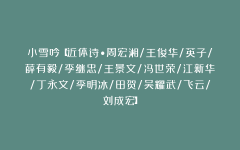 小雪吟【近体诗•周宏湘/王俊华/英子/薛有毅/李继忠/王景文/冯世荣/江新华/丁永文/李明冰/田贺/吴耀武/飞云/刘成宏】