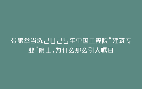 张鹏举当选2025年中国工程院“建筑专业”院士，为什么那么引人瞩目？