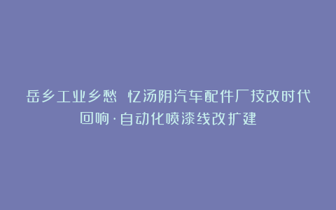 岳乡工业乡愁 忆汤阴汽车配件厂技改时代回响·自动化喷漆线改扩建