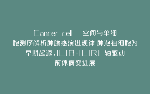 Cancer cell | 空间与单细胞测序解析肺腺癌演进规律：肺泡祖细胞为早期起源，IL1B-IL1R1 轴驱动前体病变进展