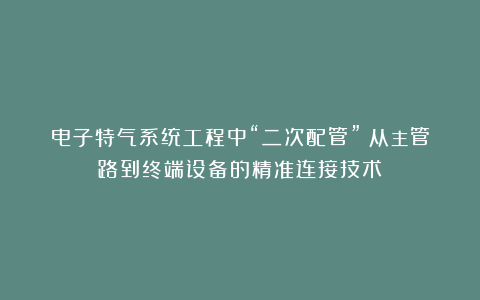 电子特气系统工程中“二次配管”：从主管路到终端设备的精准连接技术