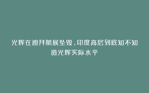 光辉在迪拜航展坠毁，印度高层到底知不知道光辉实际水平？