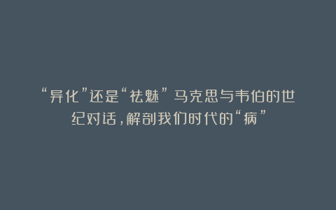 “异化”还是“祛魅”？马克思与韦伯的世纪对话，解剖我们时代的“病”