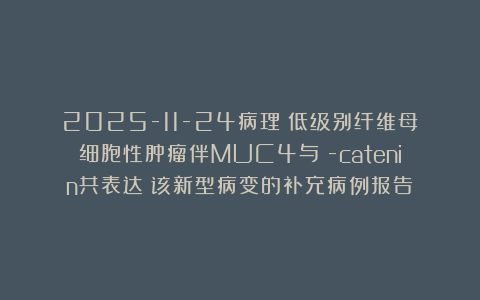 2025-11-24病理：低级别纤维母细胞性肿瘤伴MUC4与β-catenin共表达：该新型病变的补充病例报告