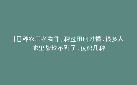 10种农用老物件，种过田的才懂，很多人家里都找不到了，认识几种