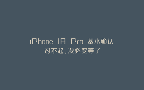 iPhone 18 Pro 基本确认：对不起，没必要等了