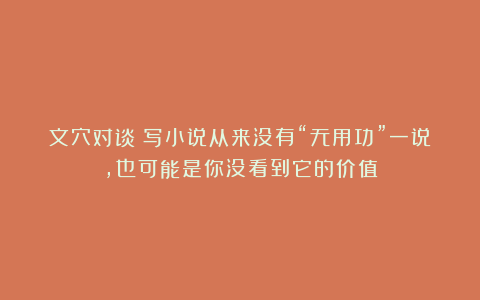 文穴对谈｜写小说从来没有“无用功”一说，也可能是你没看到它的价值