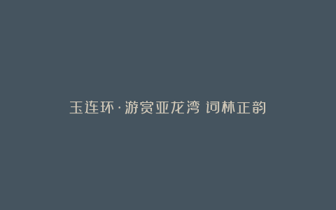 《玉连环·游赏亚龙湾（词林正韵）》
