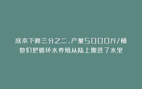 成本下降三分之二，产量5000斤/桶！他们把循环水养殖从陆上搬进了水里
