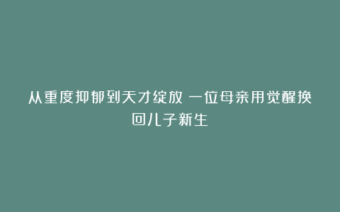 从重度抑郁到天才绽放：一位母亲用觉醒换回儿子新生