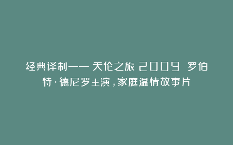 经典译制——《天伦之旅》2009 罗伯特·德尼罗主演，家庭温情故事片