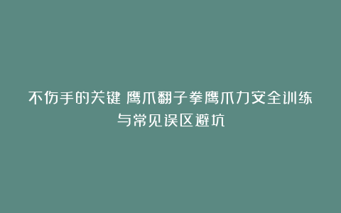 不伤手的关键：鹰爪翻子拳鹰爪力安全训练与常见误区避坑