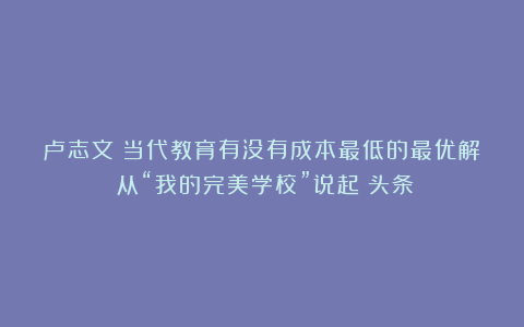 卢志文：当代教育有没有成本最低的最优解？从“我的完美学校”说起丨头条