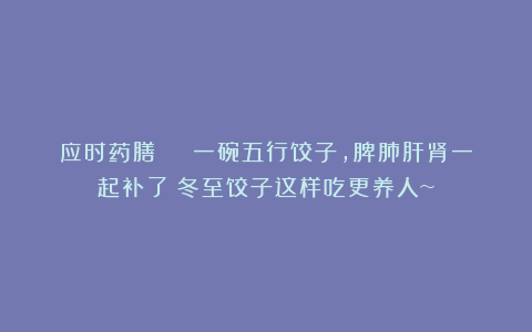 应时药膳 | 一碗五行饺子,脾肺肝肾一起补了!冬至饺子这样吃更养人~