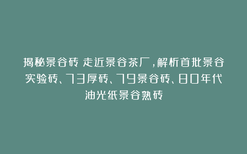 揭秘景谷砖：走近景谷茶厂，解析首批景谷实验砖、73厚砖、79景谷砖、80年代油光纸景谷熟砖
