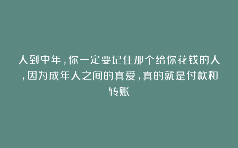 人到中年，你一定要记住那个给你花钱的人，因为成年人之间的真爱，真的就是付款和转账