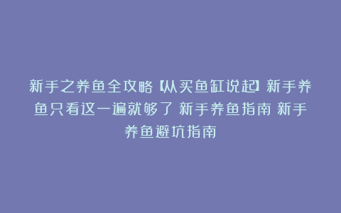 新手之养鱼全攻略【从买鱼缸说起】新手养鱼只看这一遍就够了|新手养鱼指南|新手养鱼避坑指南