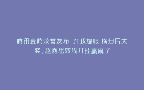 腾讯金鹅荣誉发布!《许我耀眼》横扫6大奖,赵露思双线开挂赢麻了