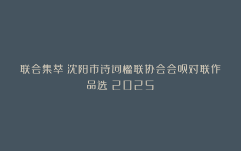 联会集萃丨沈阳市诗词楹联协会会员对联作品选（2025）