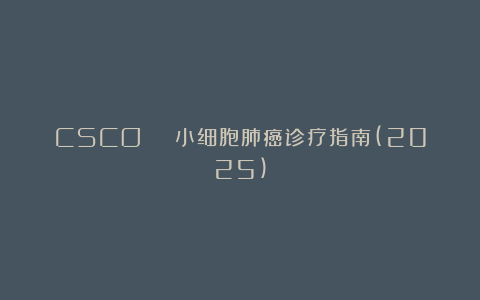 CSCO | 小细胞肺癌诊疗指南(2025)