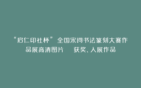 “启仁印社杯” 全国宋词书法篆刻大赛作品展高清图片 | 获奖、入展作品