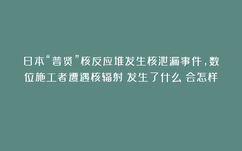 日本“普贤”核反应堆发生核泄漏事件,数位施工者遭遇核辐射!发生了什么?会怎样?