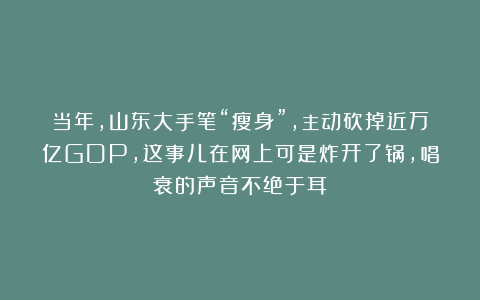 当年,山东大手笔“瘦身”,主动砍掉近万亿GDP,这事儿在网上可是炸开了锅,唱衰的声音不绝于耳