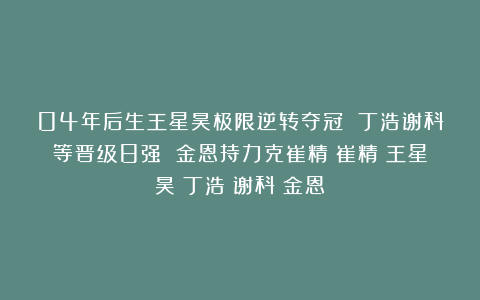 04年后生王星昊极限逆转夺冠 丁浩谢科等晋级8强 金恩持力克崔精|崔精|王星昊|丁浩|谢科|金恩
