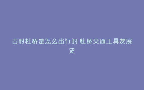 古时杜桥是怎么出行的?杜桥交通工具发展史