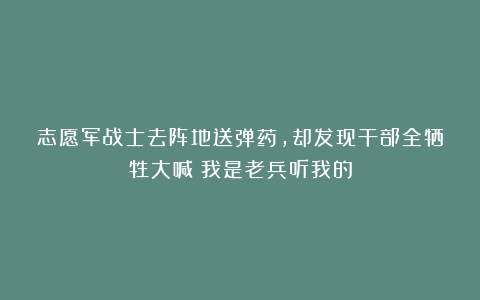 志愿军战士去阵地送弹药，却发现干部全牺牲大喊：我是老兵听我的