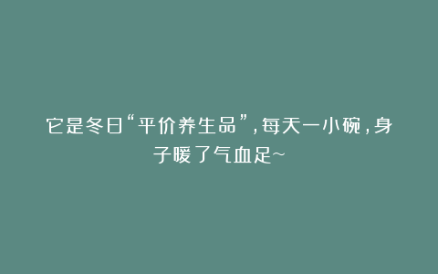 它是冬日“平价养生品”，每天一小碗，身子暖了气血足~