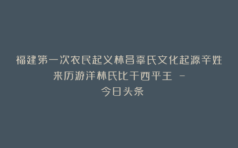 福建第一次农民起义林昌辜氏文化起源辛姓来历游洋林氏比干西平王 – 今日头条