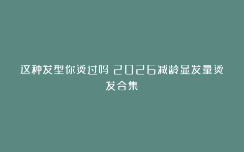 这种发型你烫过吗?2026减龄显发量烫发合集