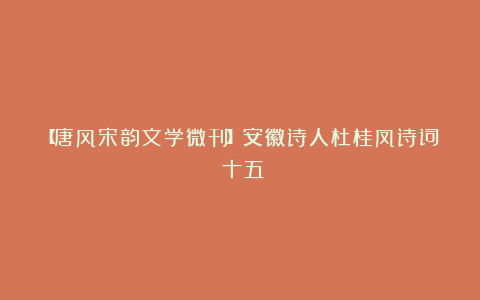【唐风宋韵文学微刊】安徽诗人杜桂凤诗词(十五)