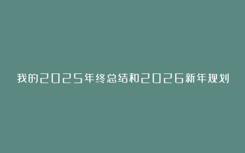 我的2025年终总结和2026新年规划