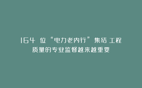 164 位 “电力老内行” 集结！工程质量的专业监督越来越重要