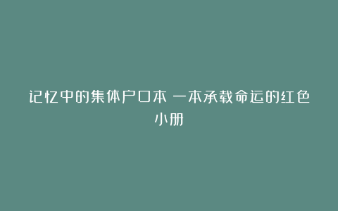 记忆中的集体户口本:一本承载命运的红色小册