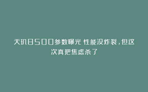 天玑8500参数曝光：性能没炸裂，但这次真把焦虑杀了