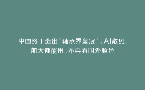 中国终于造出’轴承界皇冠’，AI散热、航天都能用，不再看国外脸色