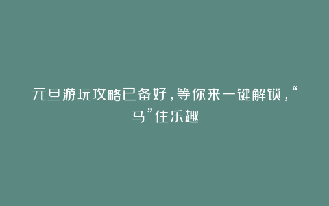 元旦游玩攻略已备好，等你来一键解锁，“马”住乐趣