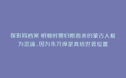 探影局档案：明朝时期归附而来的蒙古人极为忠诚，因为朱元璋是真给世袭位置