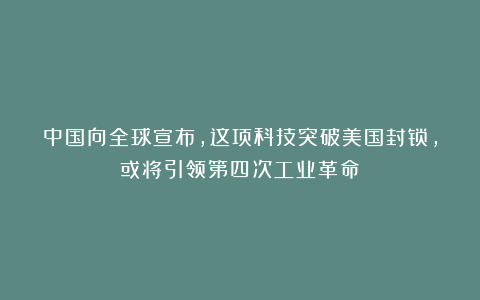 中国向全球宣布，这项科技突破美国封锁，或将引领第四次工业革命