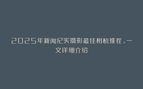 2025年新闻纪实摄影最佳相机推荐，一文详细介绍！