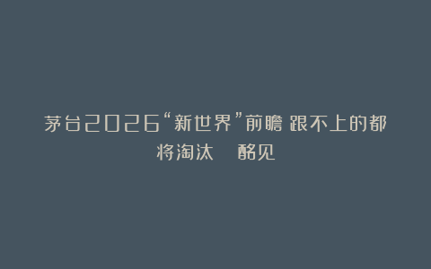 茅台2026“新世界”前瞻：跟不上的都将淘汰！| 酩见