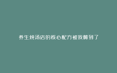 养生炖汤店的核心配方被我薅到了
