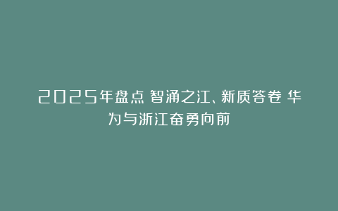 2025年盘点|智涌之江、新质答卷：华为与浙江奋勇向前