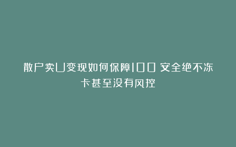 散户卖U变现如何保障100%安全绝不冻卡甚至没有风控？