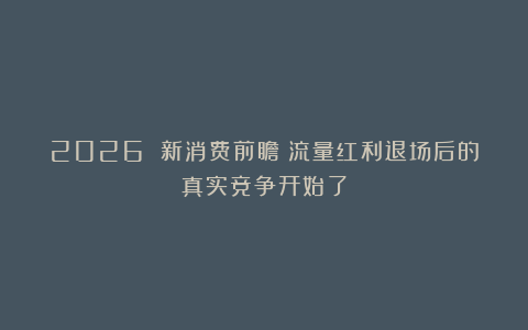 2026 新消费前瞻：流量红利退场后的真实竞争开始了